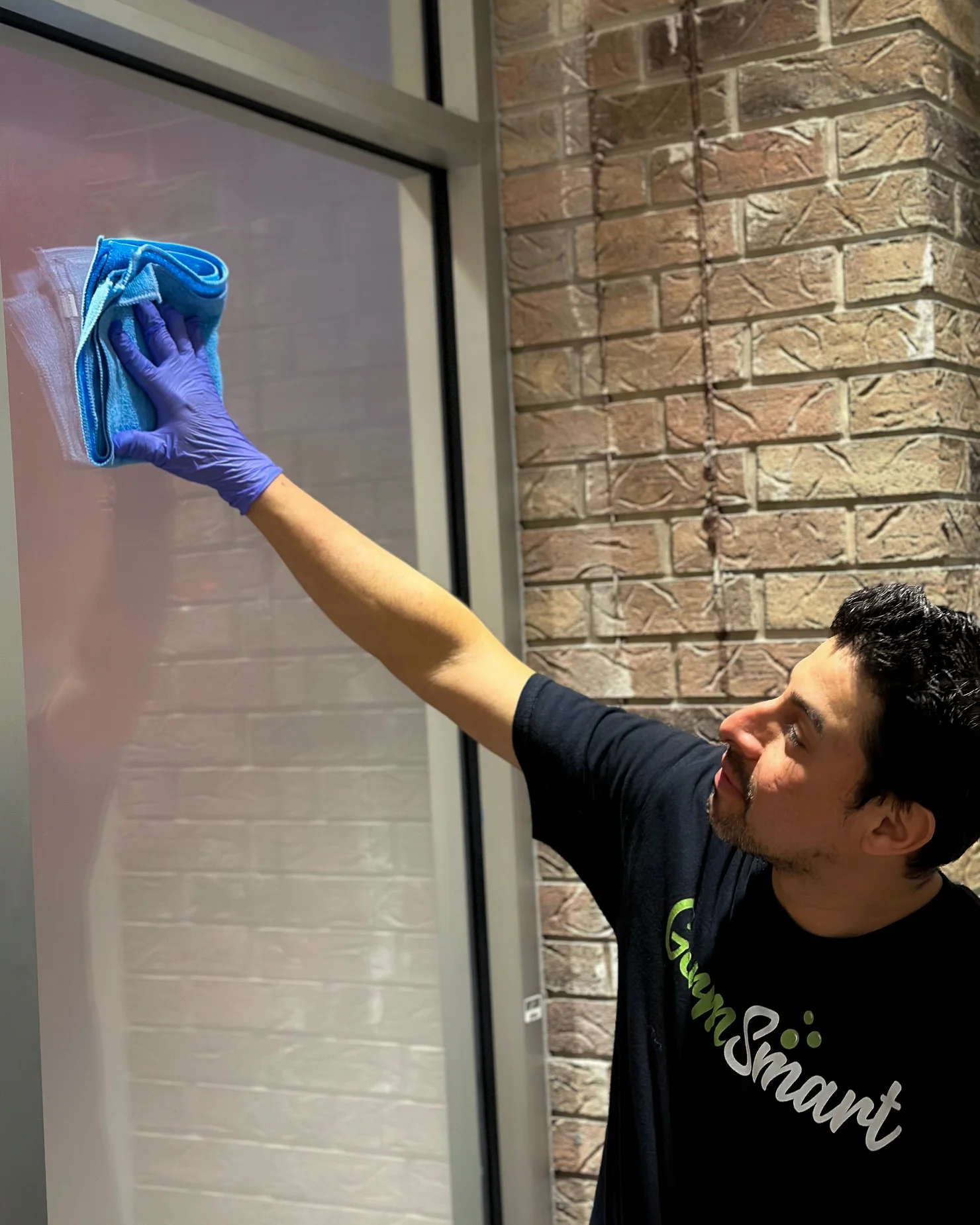 GermSmart cleaner wiping interior glass